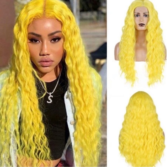 Rih 24” Yellow Loose Wavy Curly Lace Front Wig *New*